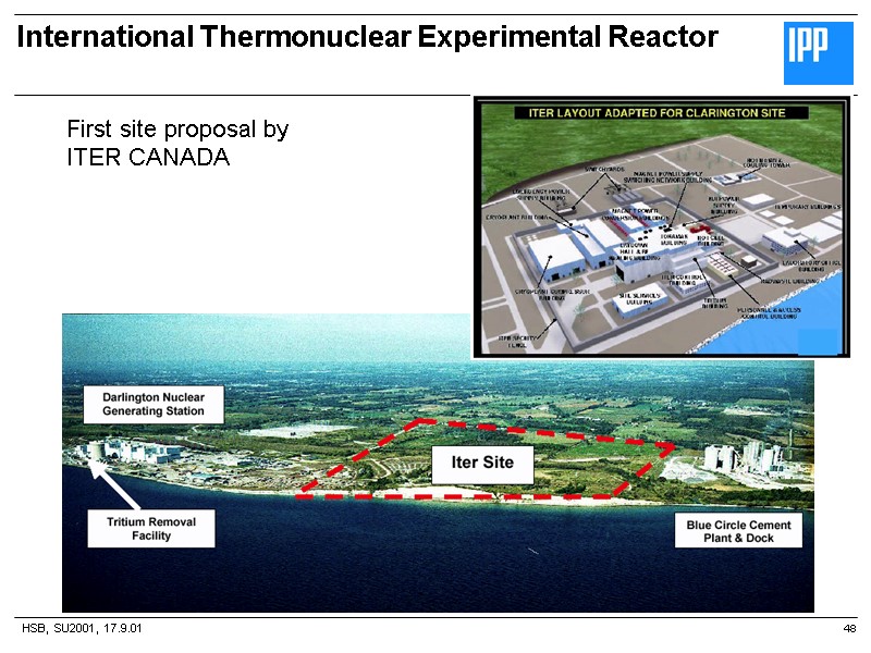 HSB, SU2001, 17.9.01 International Thermonuclear Experimental Reactor 48 First site proposal by  ITER